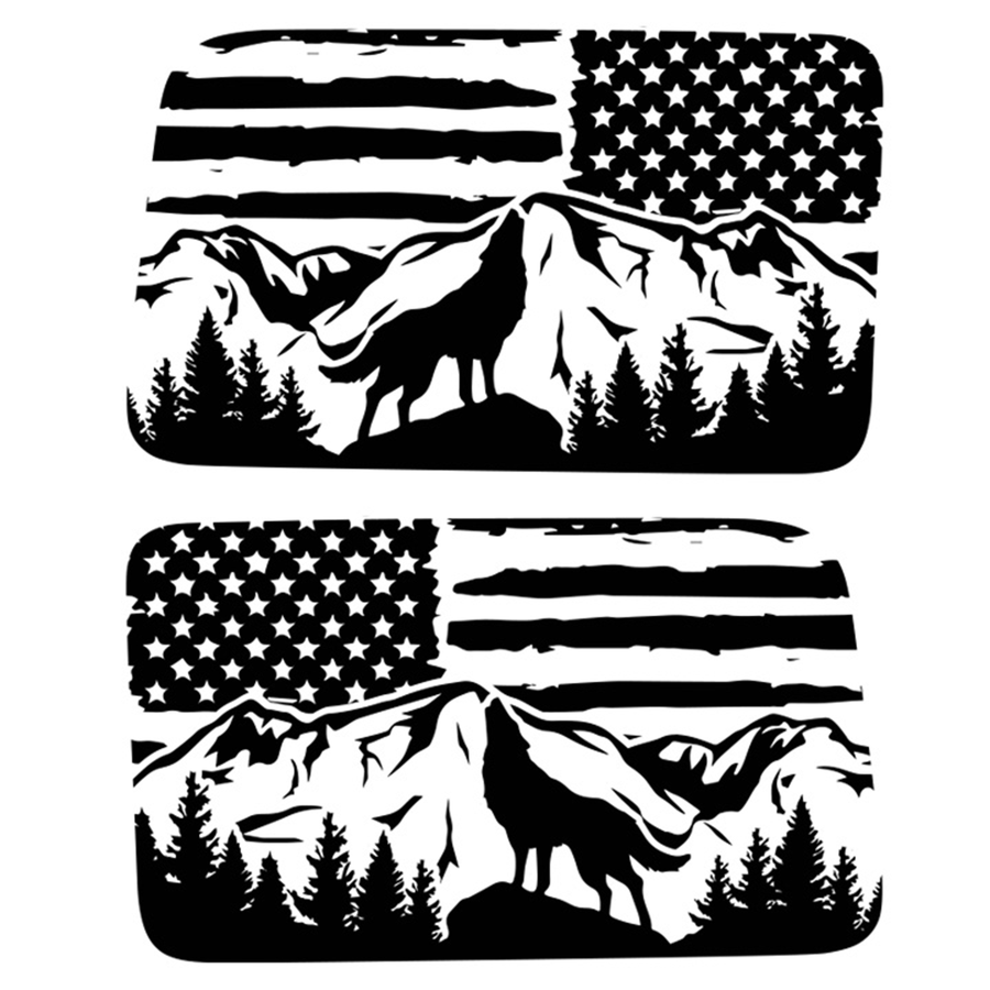 Howling Wolf and Flag Rear Window Graphics